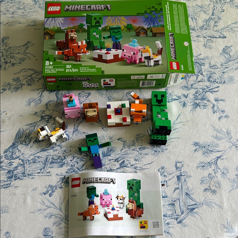 LEGO Minecraft Set with Green, Orange, and Pink Figures